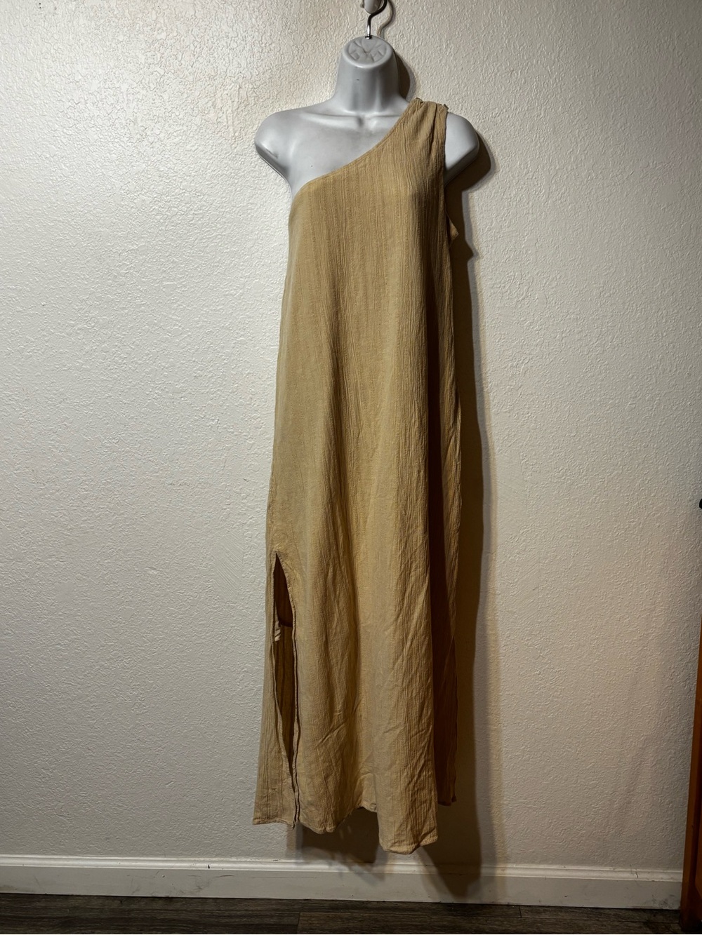 Maurie + Eve Beige One Shoulder Cotton Gauze Maxi Dress Size 6